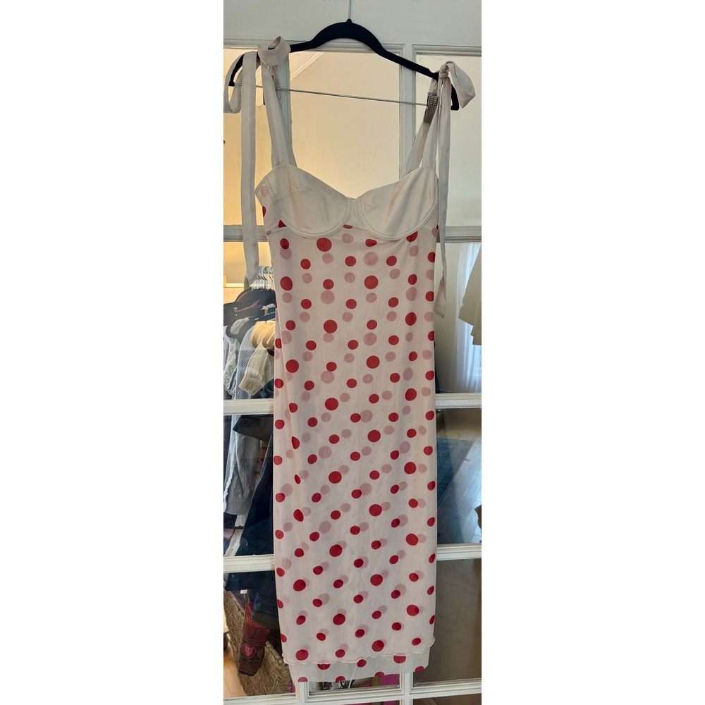 Intimately Free People Polka Dot Mesh Bustier Midi Dress Cream Red Medium